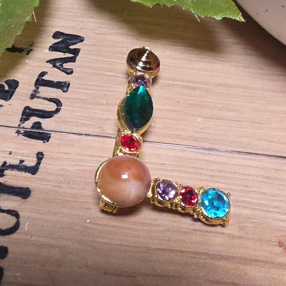 Nwot Letter L Initial Name letter Jeweled Multicolor Brooch Personalized Gift